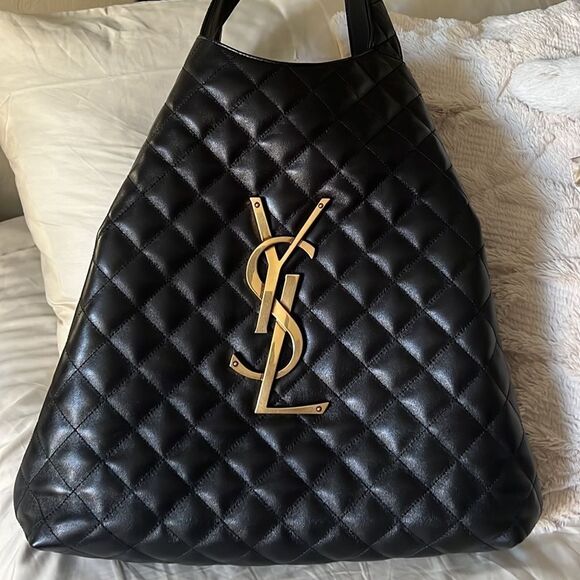 YSL, Saint Laurent iCare Tote Bag and Pouch, Black Quilted Leather - Picture 3 of 14